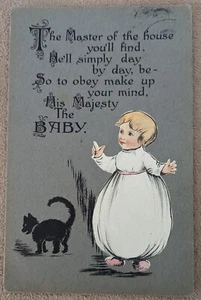 "His majesty the baby" Black Cat, Paper Applique Comic B.B London Postcard 1915 - Picture 1 of 4