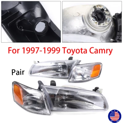 For Toyota Camry 1997 1998 1999 Left & Right Headlights+Corner Headlamps - Image 1 of 4
