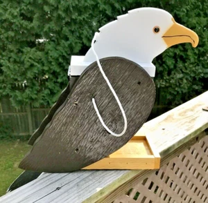 Eagle Figure Wild Bird Feeder Amish PA Handmade Solid Wood Hinged Head Refilling - Picture 1 of 12