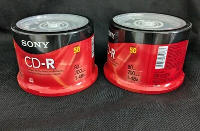 2 Sealed Packs- Sony 50 Pack CD-R Blank 700MB 1-48X Recordable Disc - BRAD NEW - - Image 1 of 4