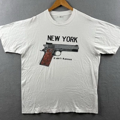 Camisa De Colección New York It Aint Kansas Para Hombres XL Blanca Puntada Única Años 90 Pistola Foto 1 de 4