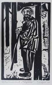 Holzfäller - Linolschnitt Erwin Rager - Auflage 100 Signiert - Spessart - 1978 - Bild 1 von 5