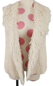 Women's Bisou Bisou Michele Bohbot Reversible Faux Fur Suede Vest XS Cream Boho - Picture 1 of 8