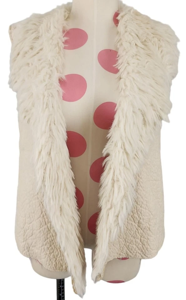 Women's Bisou Bisou Michele Bohbot Reversible Faux Fur Suede Vest XS Cream Boho - Image 1 of 4