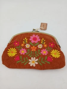 Natural Life Floral Clutch Purse Womens Small Corduroy Embroidered Bag Gift - Picture 1 of 6