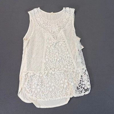 Tiny by Anthropologie White Crochet Shell Tank Blosue Sz Sm Lace Floral Diamond - Image 1 of 4