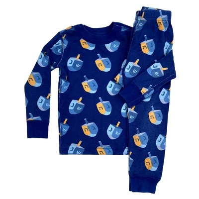 Hanna Andersson Hanukkah Dreidel Long John Pajamas - Blue - 3T or 90 #2 - Image 1 of 4