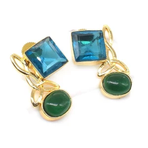 Wunderschöner blauer Apatit Quarz Edelstein vergoldet Schmuck Ohrring 1,5" Y975 - Bild 1 von 5