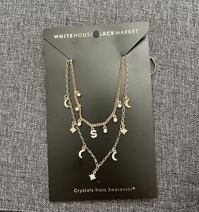 NWT White House Black Market Swarovski Crystal "S" Celestial Charm Gold Necklace
