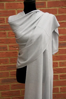 AAYAM CASHMERE Silver Cashmere Shawl Handmade Scarf Wrap Pure Natural Colour Wrap Shawl