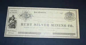 Ruby Silver Mining Co. 1880 antique stock certificate - Arizona - Picture 1 of 1