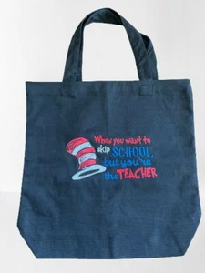 Dr. Suess Canvas Lehrer Tragetasche lustige Handtasche Geschenk Wertschätzung 100 Tage - Bild 1 von 3