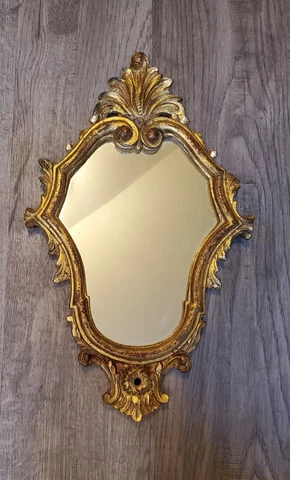 Vintage Ornate Florentine Baroque Gilt Gold Wood Carved Wall Mirror Italy 15" Cover