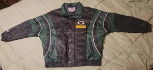 Green Bay Packers Vintage Pro Line Starter Jacket Leather NFL Football Large GUC - Picture 1 of 17