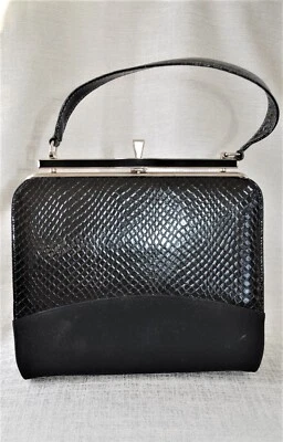 Bolso de mano vintage negro monedero años 50-60 naturalizador monedero cuero vegano Foto 1 de 4