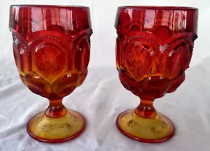 Juego de 2..Vintage L.E. Copas de agua/vino Smith Amberina Sunset Moon & Stars - Imagen 1 de 4