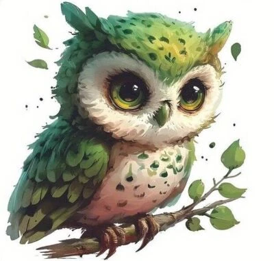 XL Bügelbild grüne Eule G36 Applikation für Textilien Aufbügler - Bild 1 von 4