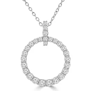 Halskette 0,74 ct rund VS1 F Diamant Kreis Anhänger 14 K Weißgold - Bild 1 von 2