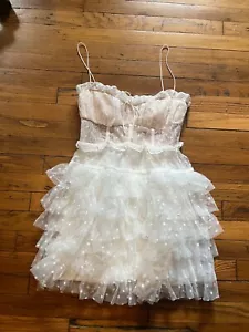 *NWT For Love and Lemons Jules White Bridal Ruffle Mini Dress Size S Sheer Lace - Picture 1 of 14