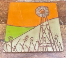 Vintage Farmscape Windmill Trivet Wall Decor Terracotta