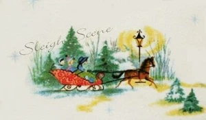 Holiday Fabric Victorian Christmas Scenes Tree Sleigh Carolers Reindeer BTY - Picture 1 of 4
