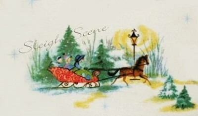 Holiday Fabric Victorian Christmas Scenes Tree Sleigh Carolers Reindeer BTY - Image 1 of 4