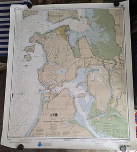Nautical Map Anacortes to Skagit Bay 42"x36" 2017 Waterproof Wall Depth Chart - Picture 1 of 8