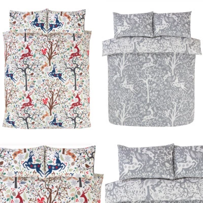 Inverno Skandi Cervo Foresta Animali Copripiumone Set Letto - Immagine 1 di 4