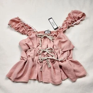 Discreet NYC Ruffles All Over Camisole Stretchy Bows Sz Small Pale Pink Coquette - Picture 1 of 6