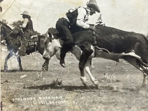 1917 RPPC Rodeo Denver Sherman Riding Bull Backwards Montana Doubleday Postcard - Picture 1 of 5