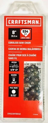 Cadena de motosierra inalámbrica de repuesto Craftsman 8" 34 eslabones nueva CMXGZAM700140 Foto 1 de 3