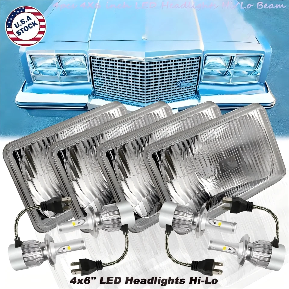 4pcs 4x6 inch LED Headlights High/Low Beam DOT DRL Fit 1975-1985 Buick Riviera — 第 1/4 张图片