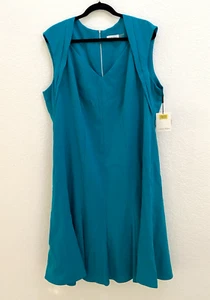 Calvin Klein Women’s Dress Teal Sleeveless Fit & Flare V-Neck Plus - Size 18W - Picture 1 of 13