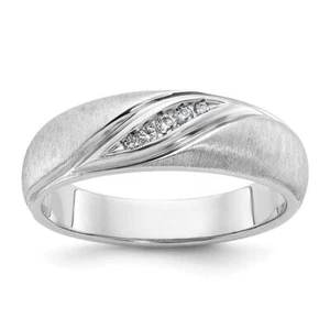14k White Gold Polished and Satin 1/15Ct Lab Grown Diamond Ring for Mens - Picture 1 of 9