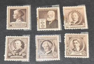 6x Vintage 10c Cent Brown Postage Stamps Alexander Graham Bell, Samuel Clemens - Picture 1 of 6