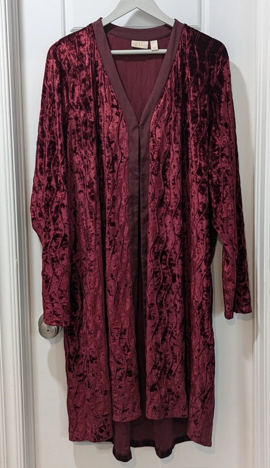 LOGO Lori Goldstein Lavish Womens 2X Oxblood Textured Velvet Duster Cardigan - Image 1 of 4