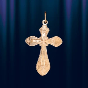 Russische Rose Rotgold 585  Anhänger Kreuz klein Neu 34mm simple style cross - Bild 1 von 2