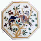 12'' weier Marmor-Vogel-Tischplatte, Eckkaffee, antikes Malachit-Mosaik-Inlay