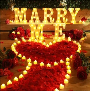 4080 Stück beleuchtete Marry Me Buchstaben 72 Stück Herz Kerzen 4000 Stück Rosenblätter 2024 - Bild 1 von 4