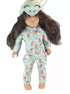 American Girl Doll Truly Me Brown Eyes Brown & Brown Hair Med Skin Unicorn Pjs - Picture 1 of 8