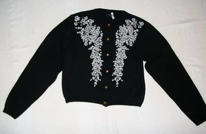 Karen Kane Lifestyle Black Beaded Wool Cardigan Sweater Sz M - Picture 1 of 6