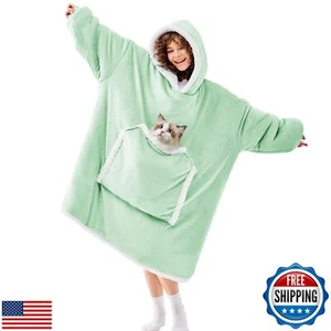 JOYWOO Green Oversized Wearable Blanket Hoodie, Cat lovers Long Hoodie Blanke - Picture 1 of 5