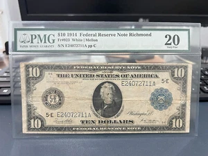 1914 $10 Federal Reserve Note Richmond Fr. 923 SN E24072711A PMG 20 (IJ) - Picture 1 of 3