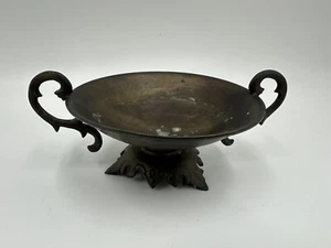 Vintage TOYO Brass Compote Dish Shallow Tea Light Holder Decorated Handles Foot - Picture 1 of 7