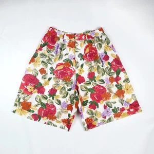 vintage 80s 90s womens high waist floral cotton cottage shorts pants small 10 - Picture 1 of 8