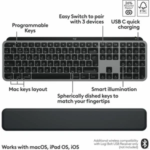 Logitech MX Keys S Combo for Mac, Wireless Keyboard and Mouse With Palm Rest, Bl - Picture 1 of 11