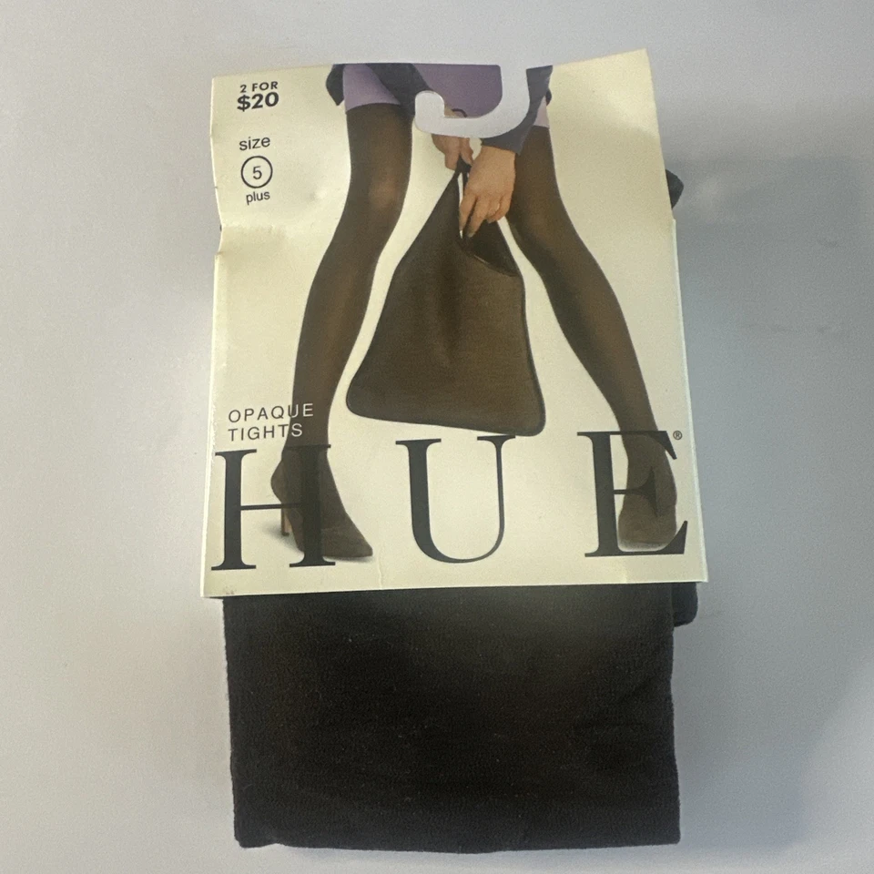 Hue Brown Opaque Tights Non Control Top Plus Size 5 Espresso/Brown New Old Stock - Image 1 of 4