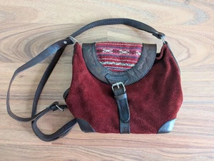 Vintage Southwestern Wolle Leder Umhängetasche Azteken Boho Kunsthandwerk klein - Bild 1 von 11