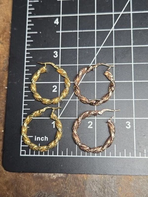 2 pair 18k gold plated gp italy hope twist earrings yellow rose - Image 1 of 4