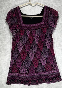 Apt 9 Babydoll Top Women Size Small Purple Black Short Sleeve Shell and Cami - Picture 1 of 6